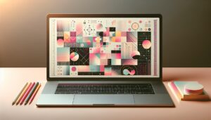 Canva Pro 2026 - לפטופ עם קנבס עיצוב צבעוני
